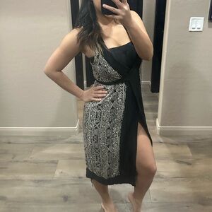 Ecote Black wrap around Dress with Patterned Panel